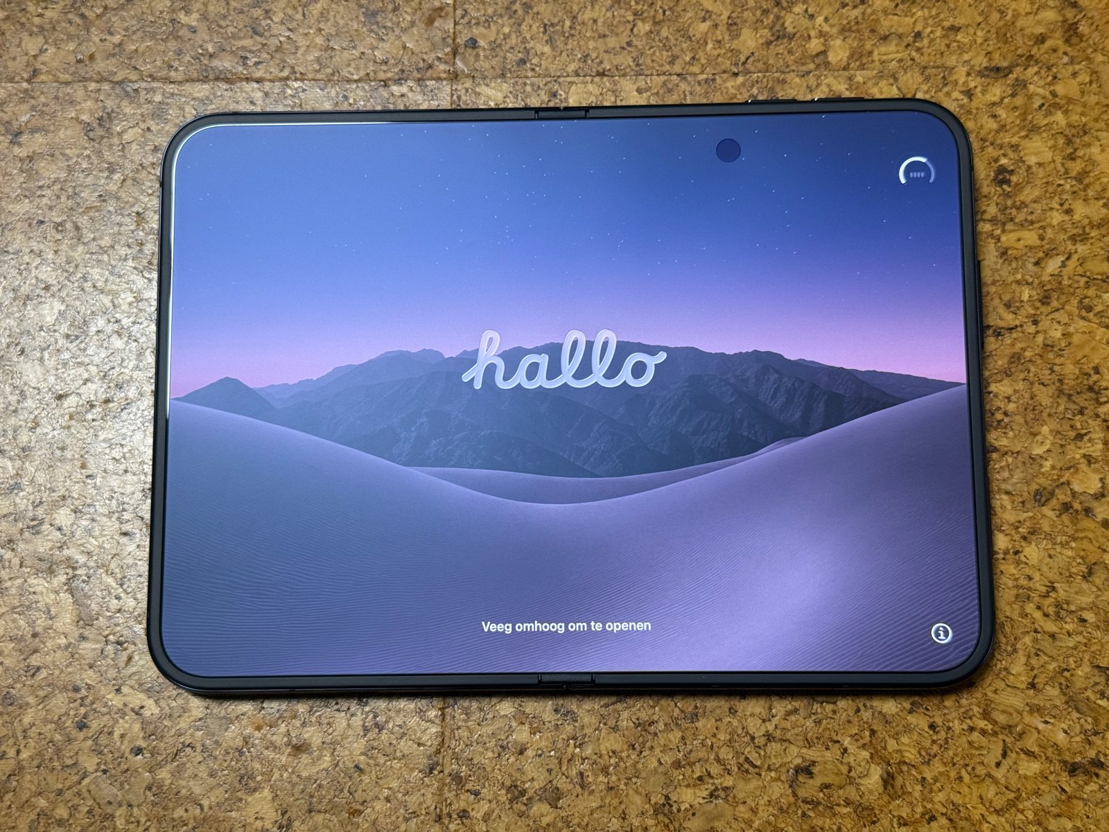 セットアップ画面に表示されたオランダ語の「hallo」